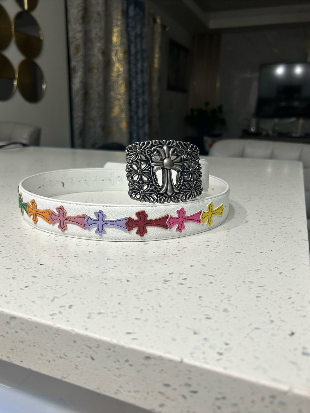 Chrome Heart Cemetary Belt With Multicolored Crosses